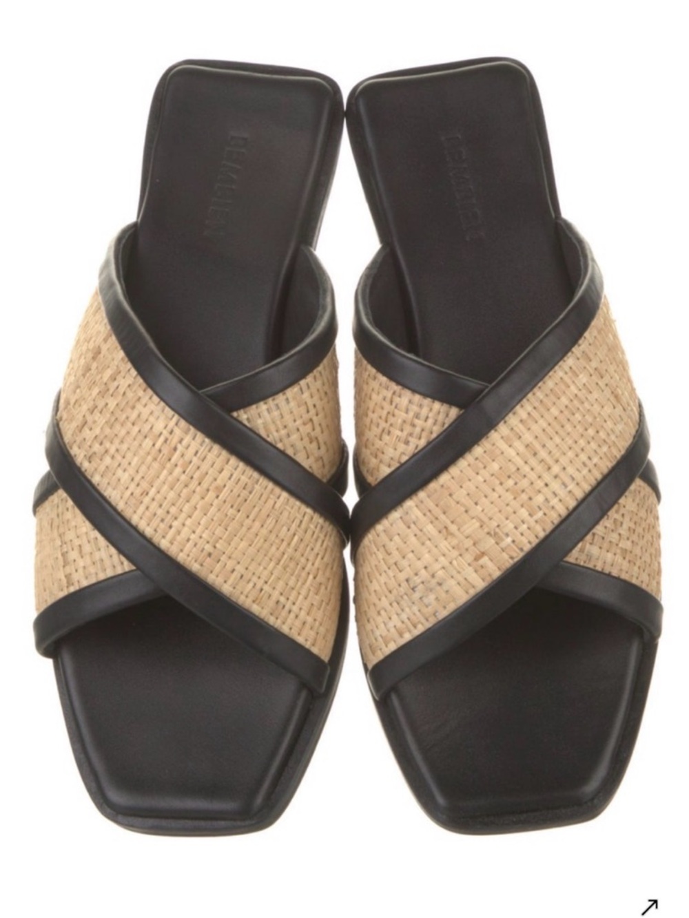 Bembien Black and Natural Raffia Cross‑Band Slides